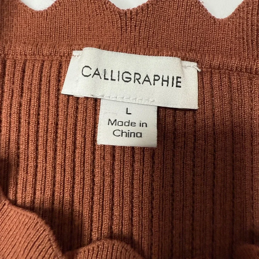 Calligraphie Sweater Womens Large Scalloped Hem Knit‎ Pullover Soft Casual Top